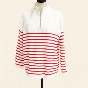 NWT Vine & Love Red Stripe Half Zip Mock Neck Sweater Size M
